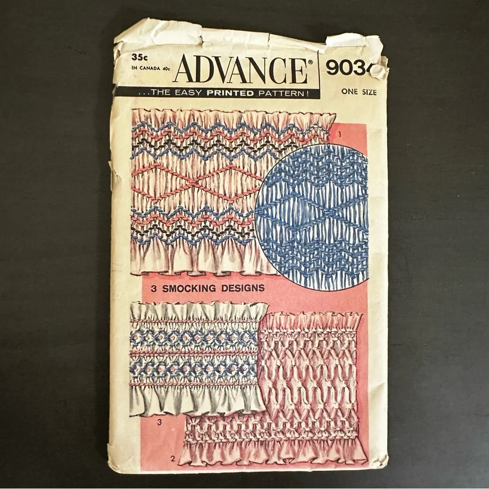 Vintage Sewing Pattern Advance 3 Smocking Designs One Size 1980s 80s